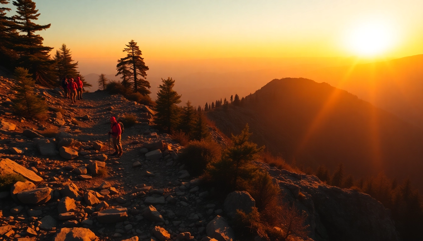 A group of trekkers crossing a scenic trail in lush jungle terrain, highlighting adventure and the essence of trekking through challenging landscapes.