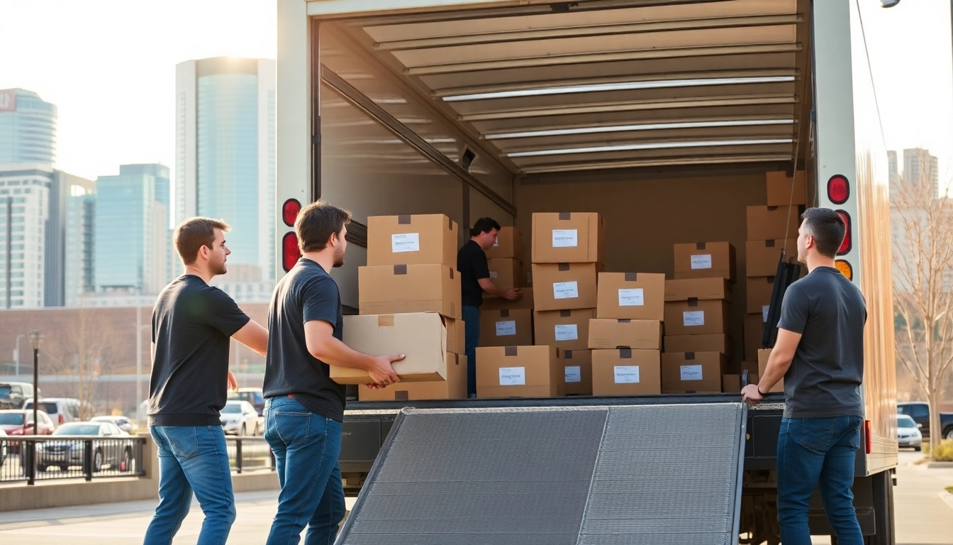 Calgary moving professionals actively loading a truck with boxes, demonstrating trustworthiness and expertise in Calgary's neighborhoods.