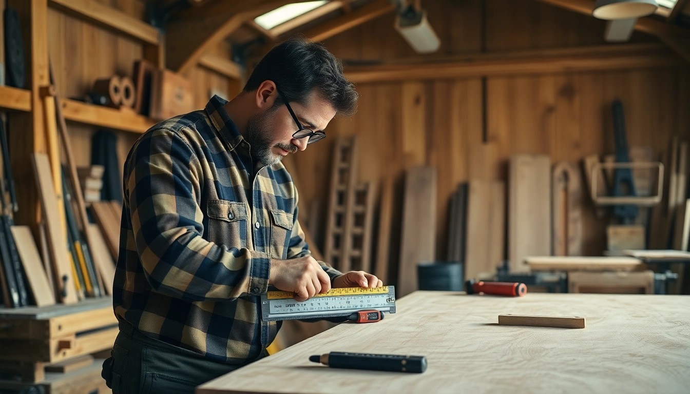 Experienced carpentry professional shaping wood with precision tools in a busy workshop setting, highlighting craftsmanship and attention to detail.