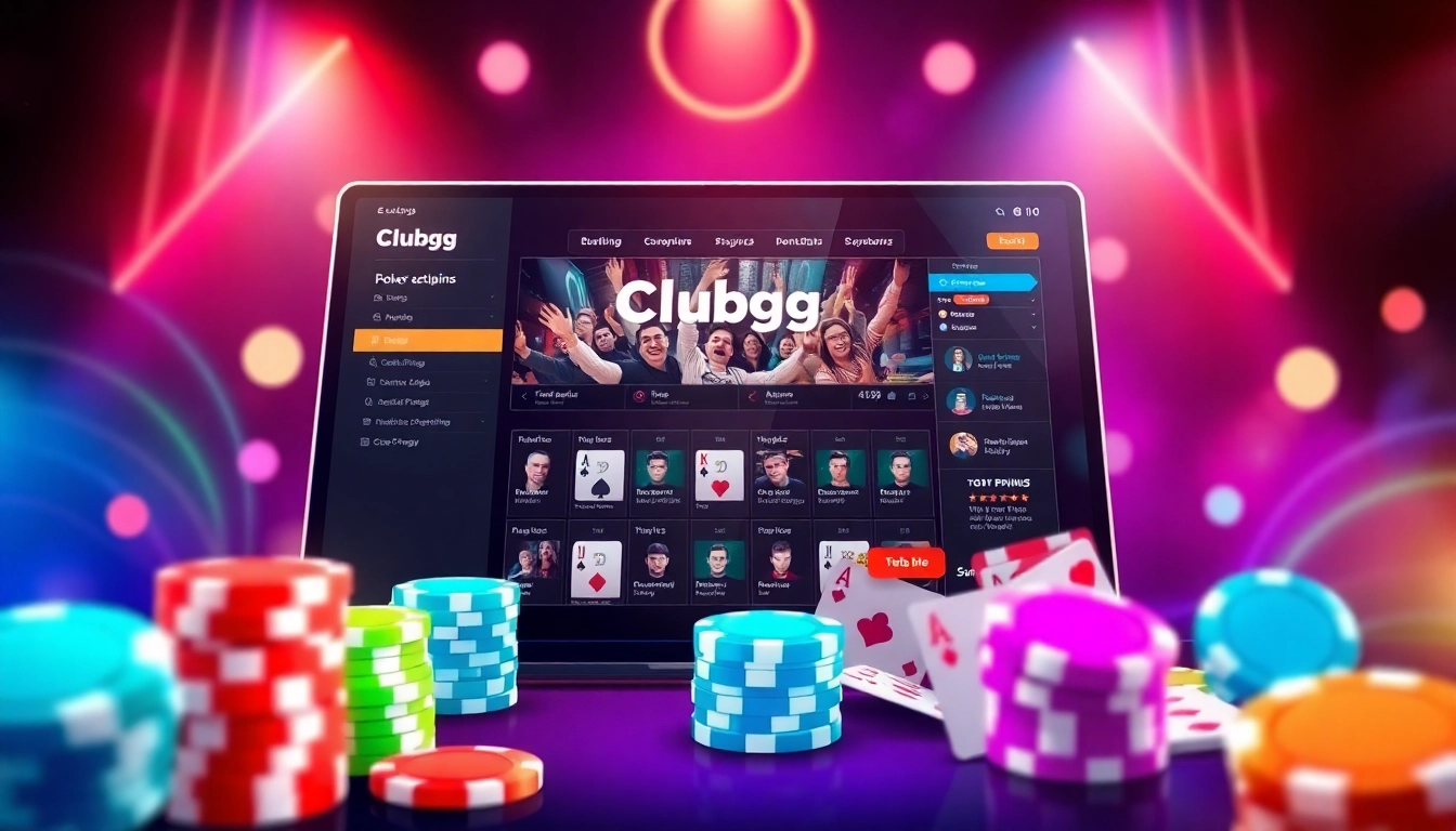 Engaging image of Clubgg poker interface with chips and cards, showcasing a lively online poker community environment.