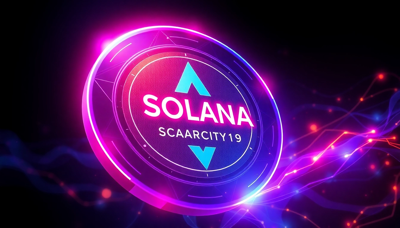Professionally designed graphic showcasing Solana Scarcity Token with visuals of blockchain and