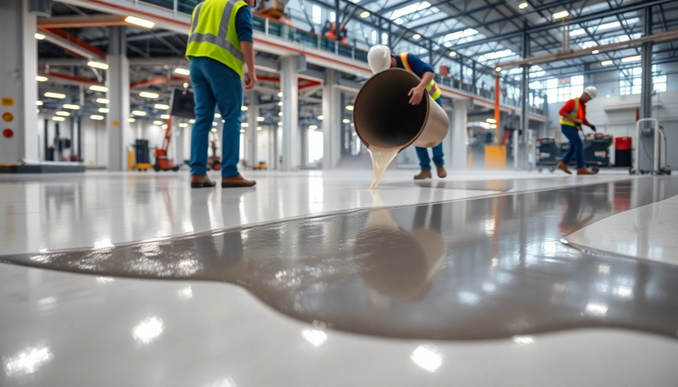 Professional team applying liquid screeding Birmingham for a smooth, durable floor finish in a